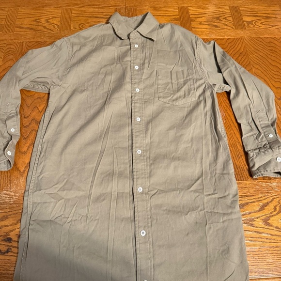 Buck Mason Midi Twill Shirt Dress in Olive Green Sz XS Long Sleeve Relaxed Fit - Picture 2 of 15